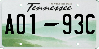 TN license plate A0193C