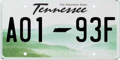 TN license plate A0193F