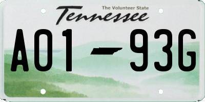 TN license plate A0193G