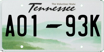 TN license plate A0193K