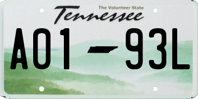 TN license plate A0193L