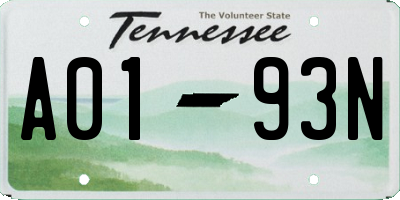 TN license plate A0193N