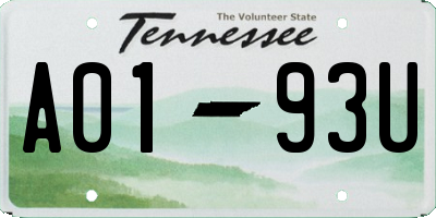 TN license plate A0193U