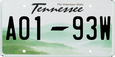 TN license plate A0193W