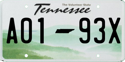 TN license plate A0193X