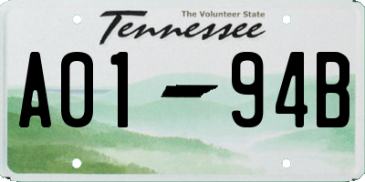 TN license plate A0194B