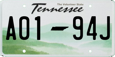 TN license plate A0194J