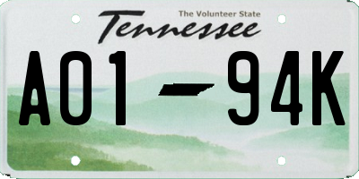 TN license plate A0194K