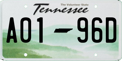 TN license plate A0196D