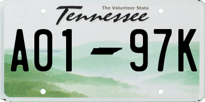 TN license plate A0197K