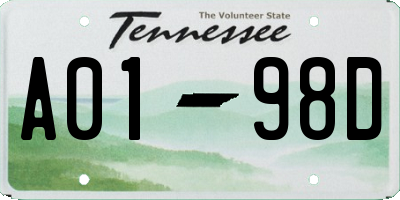 TN license plate A0198D