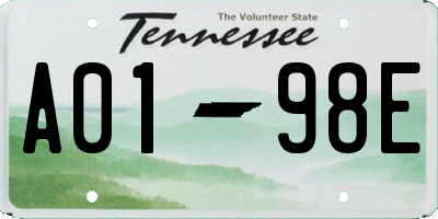 TN license plate A0198E