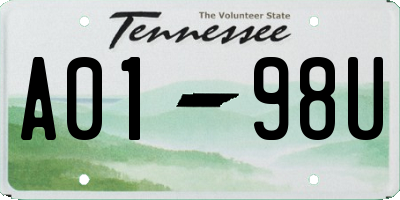 TN license plate A0198U