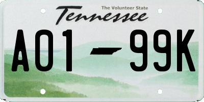 TN license plate A0199K