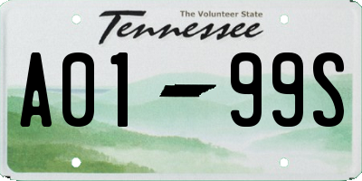 TN license plate A0199S