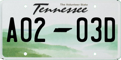 TN license plate A0203D