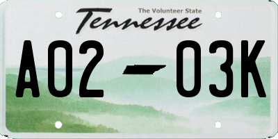 TN license plate A0203K