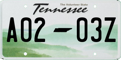 TN license plate A0203Z