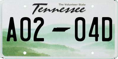 TN license plate A0204D