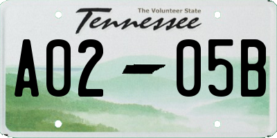 TN license plate A0205B