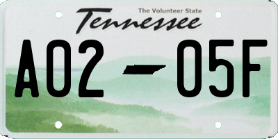 TN license plate A0205F