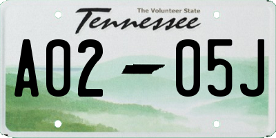 TN license plate A0205J