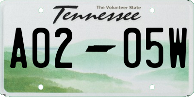 TN license plate A0205W
