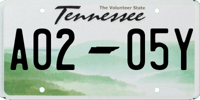 TN license plate A0205Y