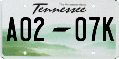 TN license plate A0207K