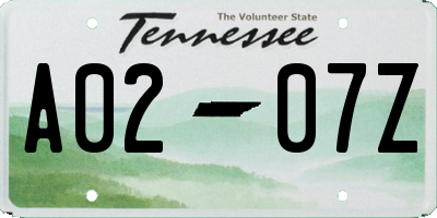 TN license plate A0207Z