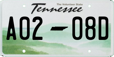 TN license plate A0208D