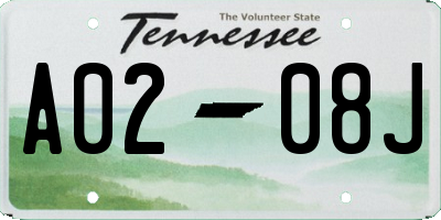 TN license plate A0208J