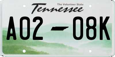 TN license plate A0208K