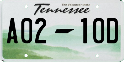 TN license plate A0210D