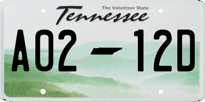 TN license plate A0212D