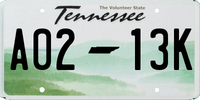 TN license plate A0213K