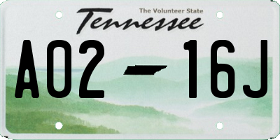 TN license plate A0216J