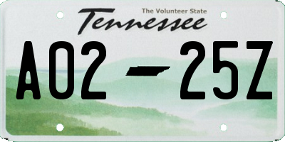 TN license plate A0225Z