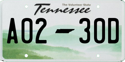 TN license plate A0230D