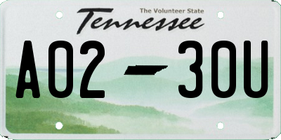 TN license plate A0230U