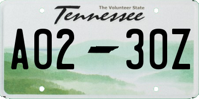 TN license plate A0230Z