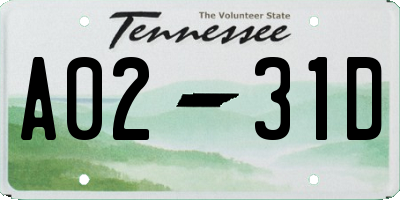 TN license plate A0231D