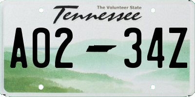 TN license plate A0234Z