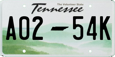 TN license plate A0254K