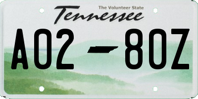 TN license plate A0280Z