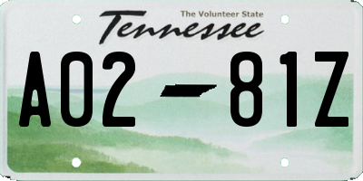 TN license plate A0281Z