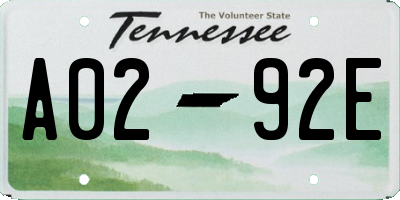 TN license plate A0292E