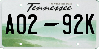 TN license plate A0292K