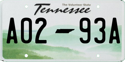 TN license plate A0293A