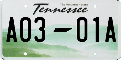 TN license plate A0301A